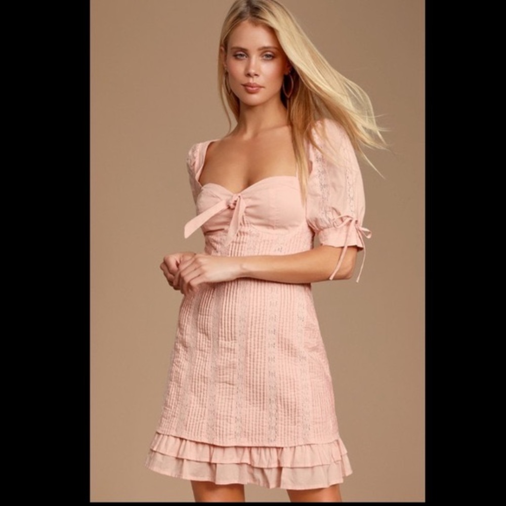 Lulus Pink Ryleigh Tie-Front Lace Mini Dress
